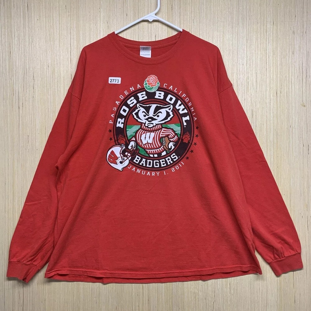 Wisconsin Badger Shirt Adult 2Xl Red Long Sleeve Men's Rose Bowl 2011 Pullover